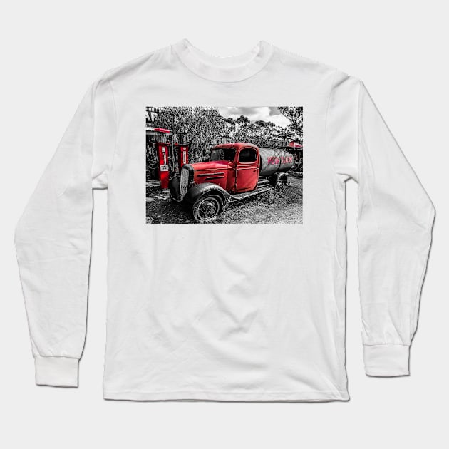 Red Vintage Fuel Truck Long Sleeve T-Shirt by Andyt